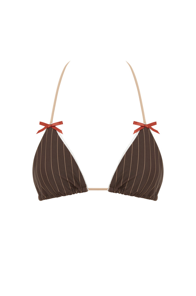 Juni Bikini Top | Brown Pinstripe