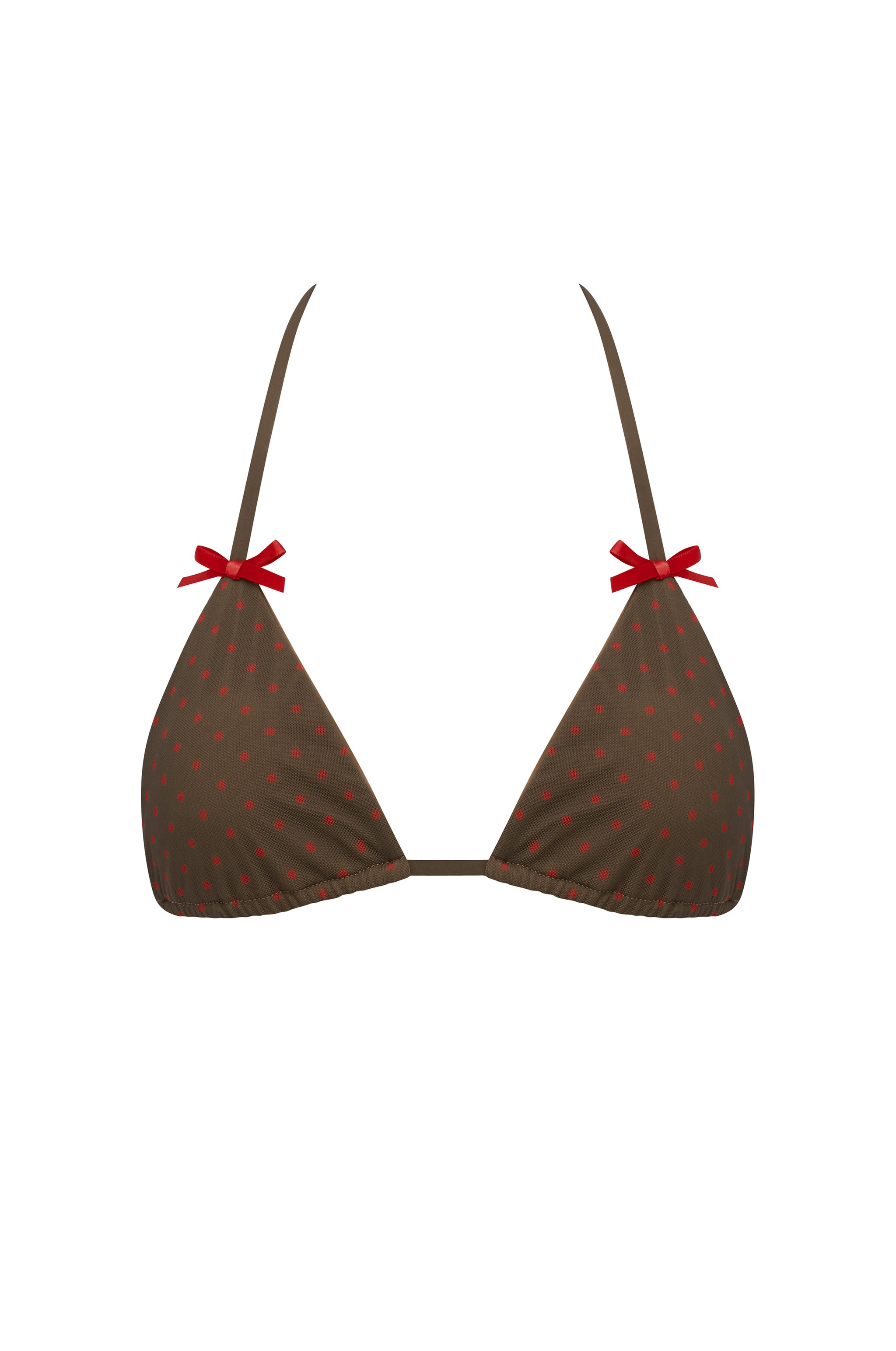 Juni Bikini Top | Brown / Red Polka Dot