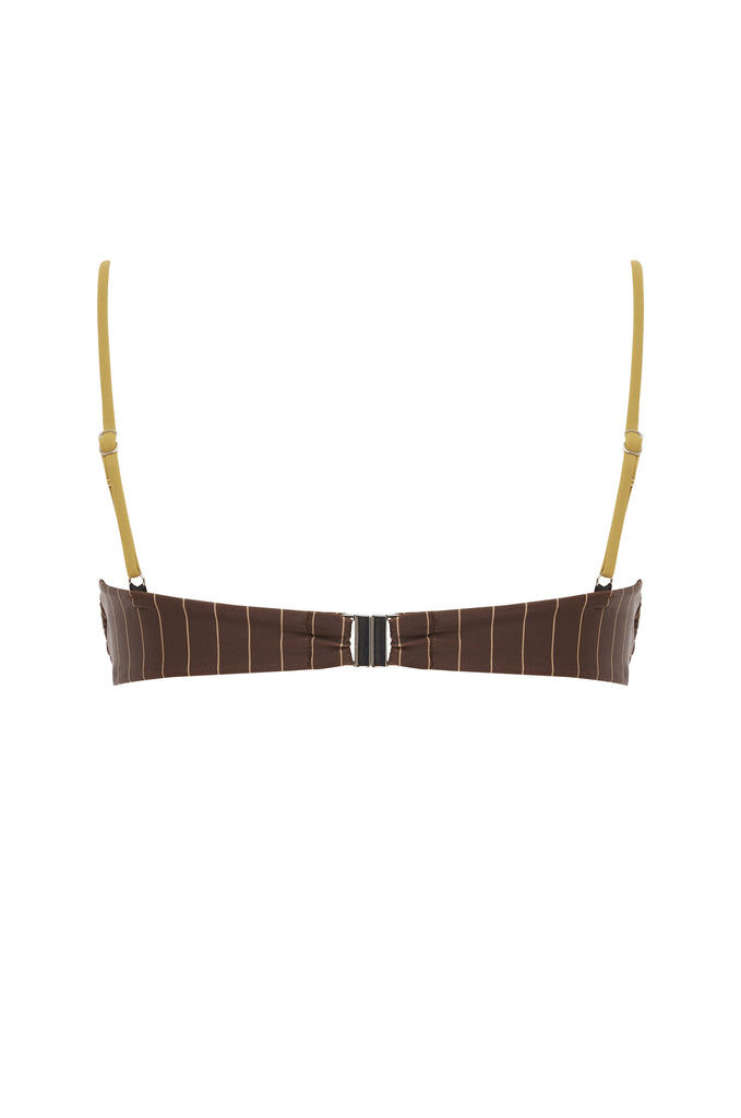 Jeanie Bikini Top | Brown Pinstripe