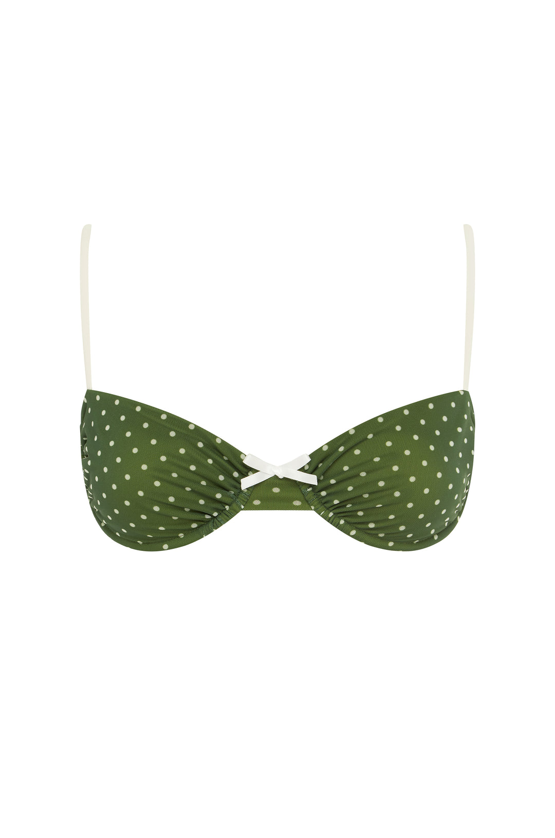 Jeanie Bikini Top | Green / White Polka Dot