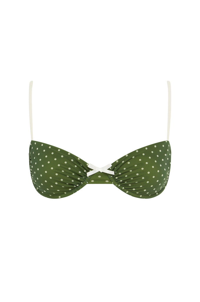 Jeanie Bikini Top | Green / White Polka Dot