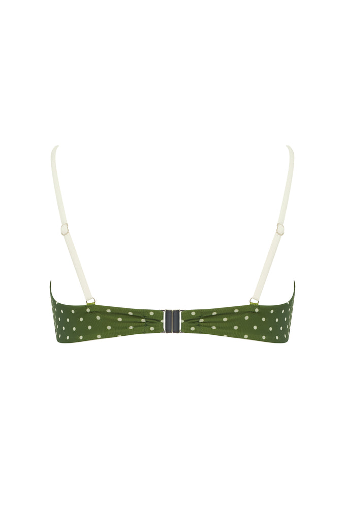 Jeanie Bikini Top | Green / White Polka Dot