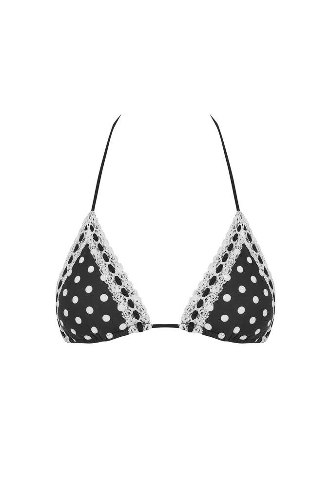 Juni Bikini Top | Black / White Polka Dot