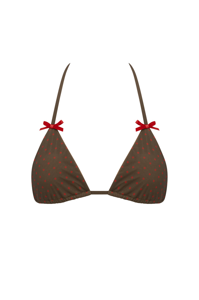 Juni Bikini Top | Brown / Red Polka Dot