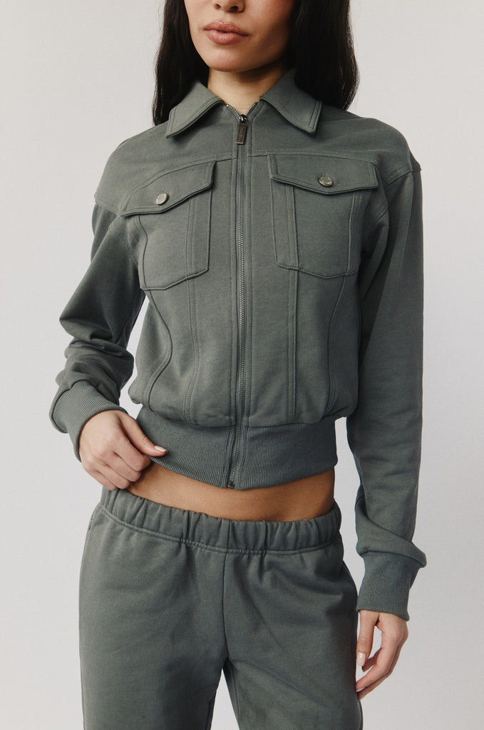 Lexa Zip Through | Charcoal